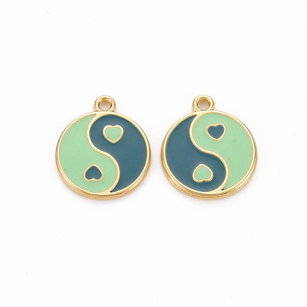 

PandaHall Rack Plating Alloy Enamel Charms, Cadmium Free & Lead Free, Light Gold, Flat Round with Yin Yang, Teal, 13.5x11.5x1mm, Hole: 1.2mm..., Cyan
