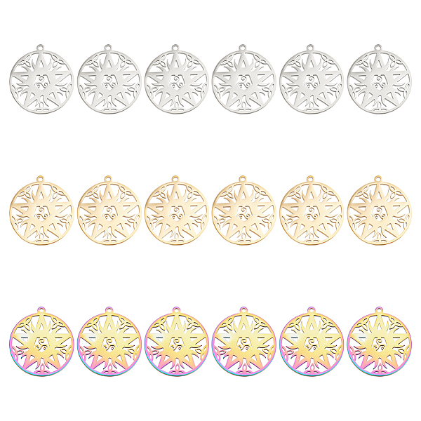 

PandaHall DICOSMETIC 18Pcs 3 Colors 304 Stainless Steel Pendant, Hollow Charms, Flat Round with Star, Mixed Color, 27x25x1.5mm, Hole: 1.5mm...