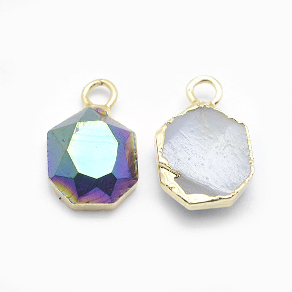 

PandaHall Electroplate Natural Druzy Agate Pendants, with Brass Findings, Faceted, Heptagon, Golden, Marine Blue, 16x10.5x4.5mm, Hole: 2.5mm...