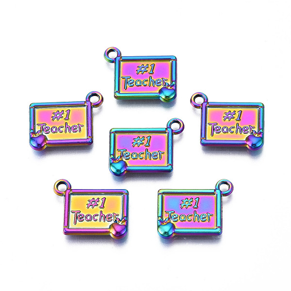 

PandaHall Rainbow Color Alloy Pendants for Teachers' Day, Cadmium Free & Lead Free, Rectangle with Word Teacher, 16.5x19x3mm, Hole: 2mm...