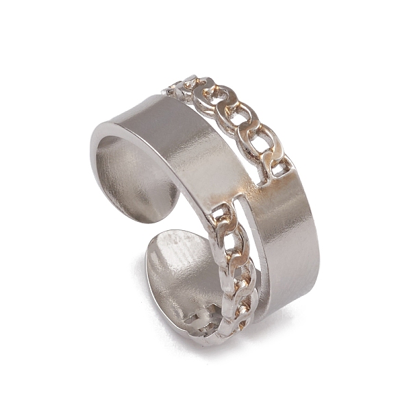 

PandaHall 304 Stainless Steel Curb Chains Shape Open Cuff Rings for Women, Stainless Steel Color, US Size 6(16.5mm) 304 Stainless Steel Oval