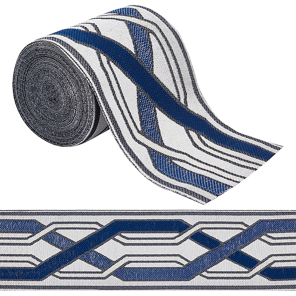 

PandaHall 5.5Yards Marine Blue Jacquard Stripe Ribbon 3.5inch Wide Jacquard Webbing Woven Ribbon Geometric Polyester Ribbon for Curtain...