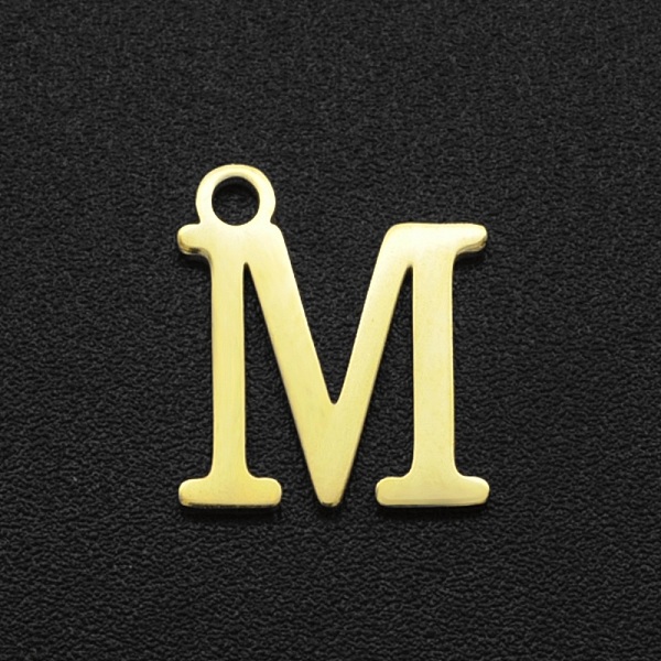 

PandaHall 201 Stainless Steel Charms, Laser Cut, Letter, Golden, Letter.M, 12x10.5x1mm, Hole: 1.5mm 201 Stainless Steel Letter M