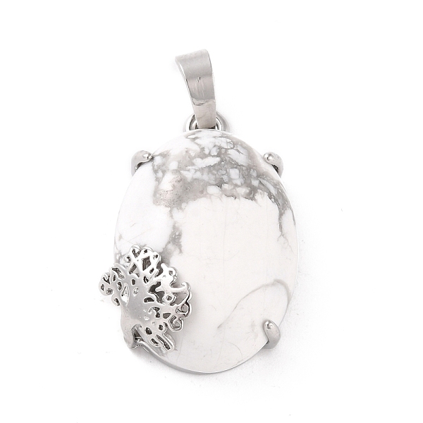 

PandaHall Natural Howlite Pendants, with Platinum Tone Brass Findings, Cadmium Free & Lead Free, Oval with Tree, 28~29.5x18.5x9.5mm, Hole...