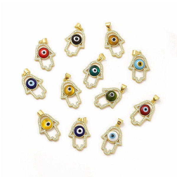 

PandaHall Rack Plating Brass Micro Pave Clear Cubic Zirconia Pendants, with Handmade Evil Eye Lampwork, Cadmium Free & Lead Free..., Multicolor