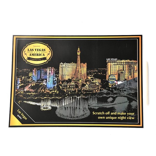 

PandaHall Scratch Rainbow Painting Art Paper, DIY Night View of the City, with Paper Card and Sticks, Las Vegas, 40.5x28.4x0.05cm Paper...
