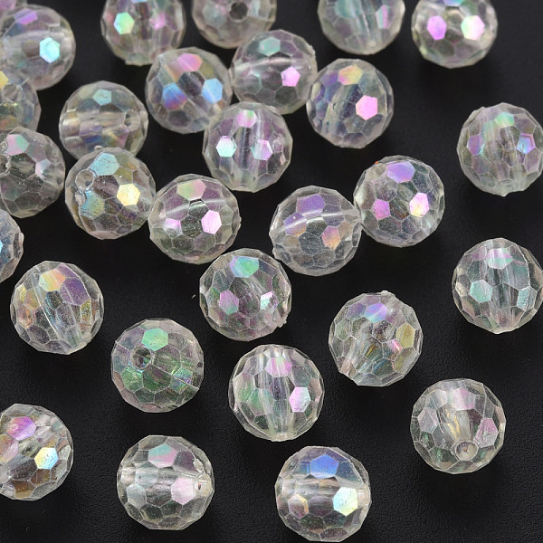 

PandaHall Transparent Acrylic Beads, AB Color, Round, Faceted, White, 8mm, Hole: 1.6mm, about 1810pcs/500g Acrylic Round White