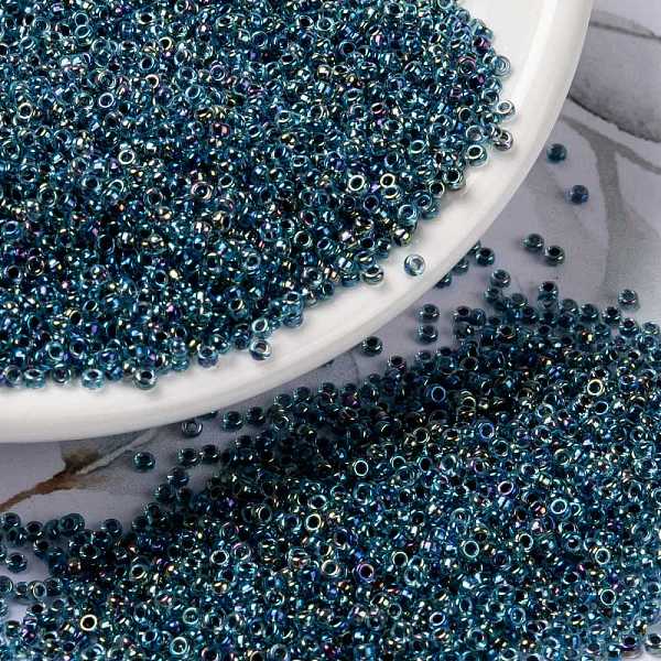 

PandaHall MIYUKI Round Rocailles Beads, Japanese Seed Beads, (RR339) Blue Lined Aqua AB, 15/0, 1.5mm, Hole: 0.7mm, about 27777pcs/50g Glass...