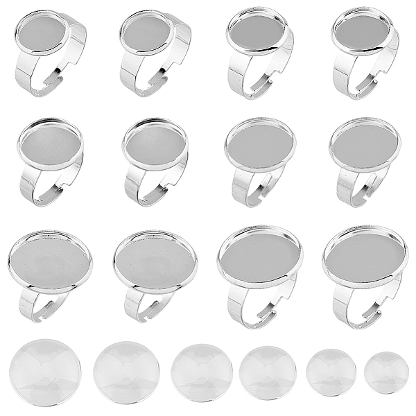

PandaHall SUPERFINDINGS DIY Blank Dome Ring Making Kit, Including Adjustable 201 Stainless Steel Flat Round Bezel Cup Ring Settings, Glass..., Clear