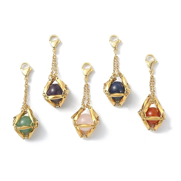 

PandaHall 304 Stainless Steel Pouch Stone Holder Pendant Decoration, with Natural Mixed Gemstone and Lobster Claw Clasps, Golden, 54mm 304...