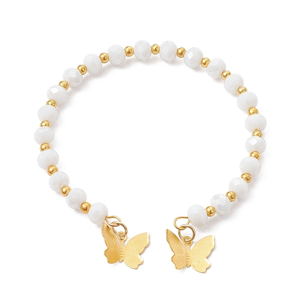 

PandaHall Glass Round Beaded Cuff Bangles, with Golden Brass Butterfly Charms, WhiteSmoke, Inner Diameter: 2-1/8 inch(5.5cm) Brass Butterfly..., White