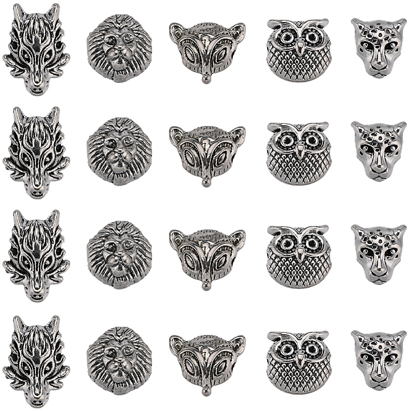 

PandaHall SUNNYCLUE 1 Box 40Pcs Animal Bracelet Beads Animals Head Bead 3D Tibetan Style Antique Silver Alloy Lion Leopard Wolf Fox Owl...