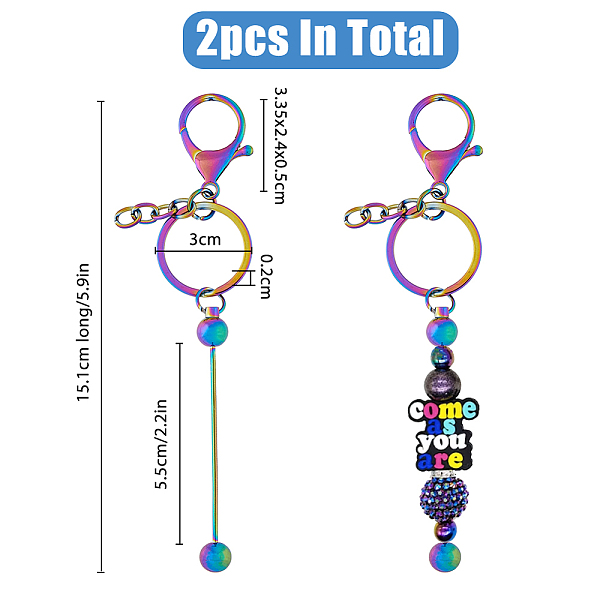 

PandaHall Iron Bar Beadable Keychain for Jewelry Making DIY Crafts, with Lobster Clasps, Rainbow Color, 151mm Iron