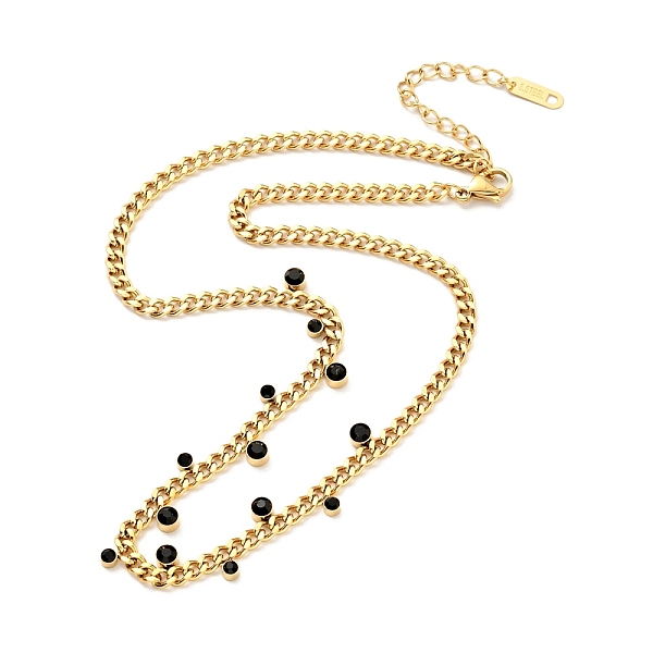 

PandaHall Rhinestone Charms Necklace with Curb Chains, Gold Plated 304 Stainless Steel Jewelry for Women, Jet, 15.00 inch(38.1cm) Rhinestone..., Black