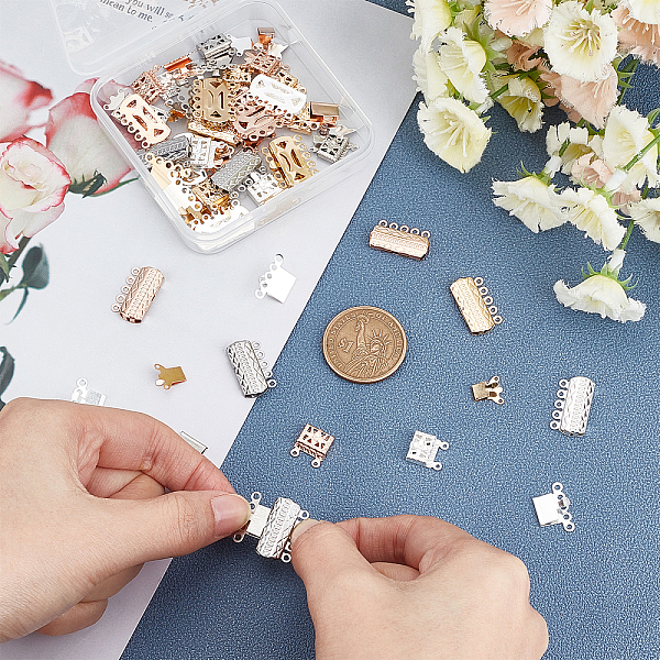 

PandaHall Unicraftale 32PCS 2 Style 304 Stainless Steel Box Clasps, Multi-Strand Clasps, Rectangle with Flower, Mixed Color, 16pcs/style 304...
