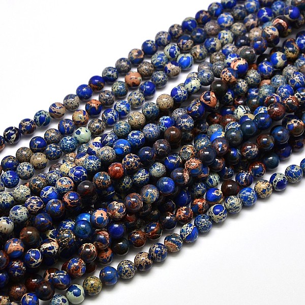 

PandaHall Natural Imperial Jasper Round Bead Strands, Dyed, Blue, 6mm, Hole: 1mm, about 65pcs/strand, 15.4 inch Imperial Jasper Round Blue