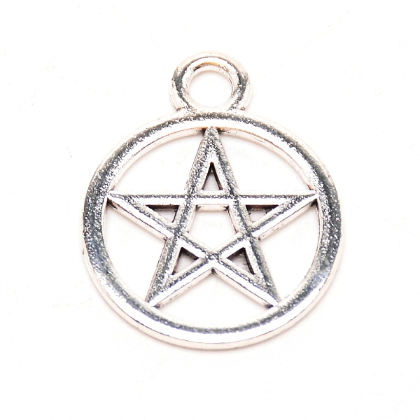 

PandaHall Tibetan Style Alloy Pendants, Hollow, Ring with Star, Antique Silver, 25x20x1.5mm, Hole: 3mm Alloy Ring