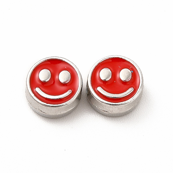 

PandaHall Rack Plating Alloy Enamel Beads, Cadmium Free & Nickel Free & Lead Free, Flat Round with Smiling Face Pattern, Platinum, Red...