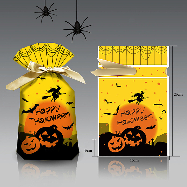 

PandaHall 50Pcs Plastic Halloween Candy Bags, Drawstring Bags, Gift Bag Party Favors, Rectangle with Pumpkin Pattern, Gold, 23x15cm Plastic...