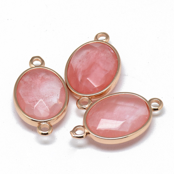 

PandaHall Cherry Quartz Glass Links connectors, with Golden Tone Brass Findings, Faceted, Oval, 25x14x6~7mm, Hole: 2mm Synthetic Gemstone...
