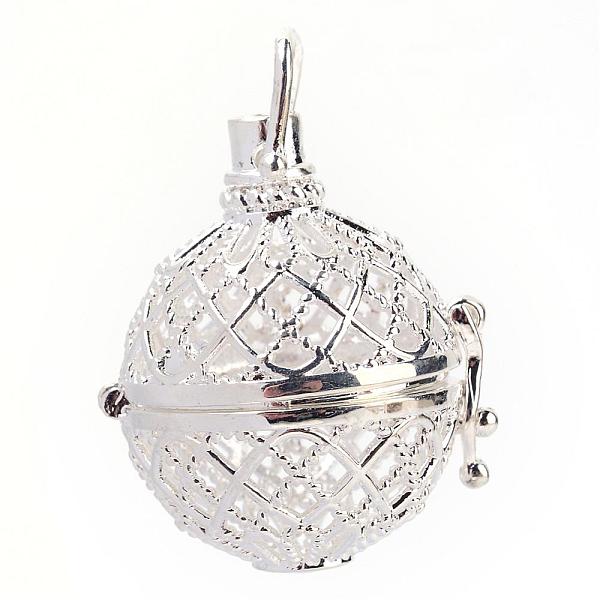 

PandaHall Rack Plating Brass Cage Pendants, For Chime Ball Pendant Necklaces Making, Hollow Round, Silver Color Plated, 32x29x25mm, Hole...