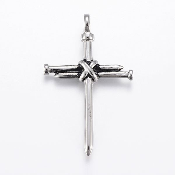 

PandaHall 304 Stainless Steel Big Pendants, Cross, Antique Silver, 56x34x8mm, Hole: 6mm 304 Stainless Steel Cross
