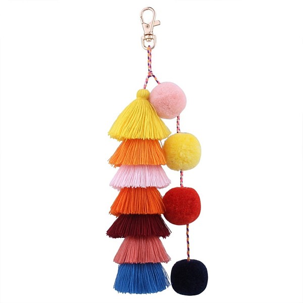 

PandaHall Alloy Keychain, with Nylon Tassel, Hairball and Swivel Clasps, Colorful, 240mm Alloy Others