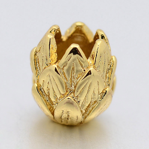 PandaHall Brass Lotus Beads, Buddha Jewelry Making, Golden, 8x7mm, Hole: 2mm Brass Flower