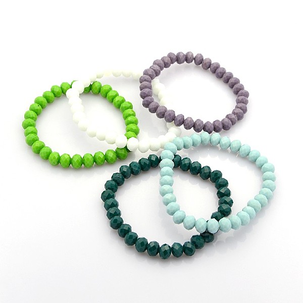 

PandaHall Faceted Opaque Solid Color Crystal Glass Rondelle Beads Stretch Bracelets, Mixed Color, 68mm Glass Multicolor