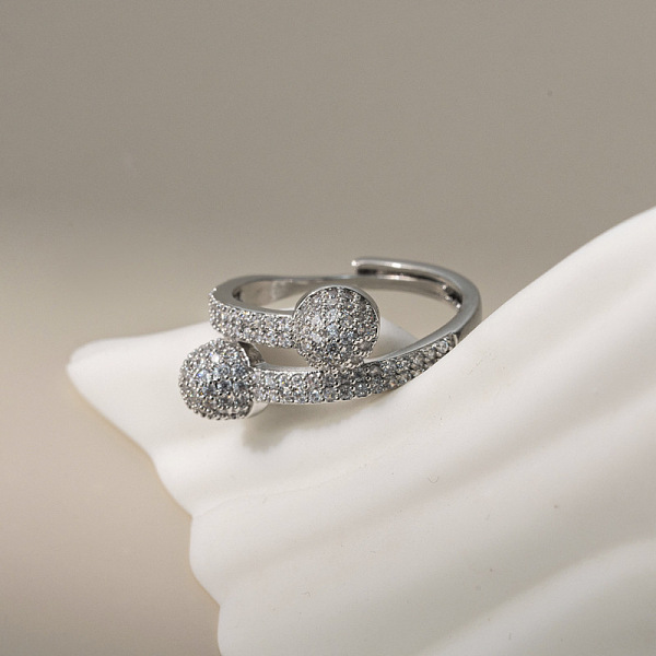 Bagues ouvertes rondes en laiton avec micro pavé de zircones cubiques transparentes pour femmes