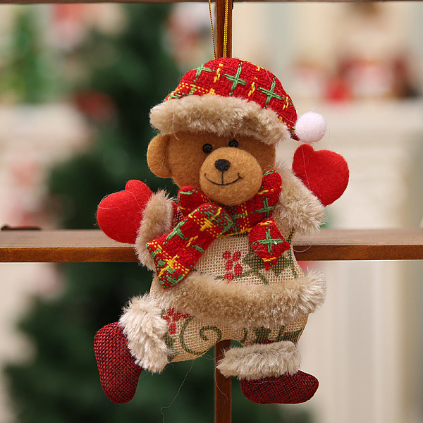 

PandaHall Christmas Dancing Doll Cloth Pendant Decoration, for Christmas Tree Hanging Ornaments, Bear, 180x130mm Cloth Bear