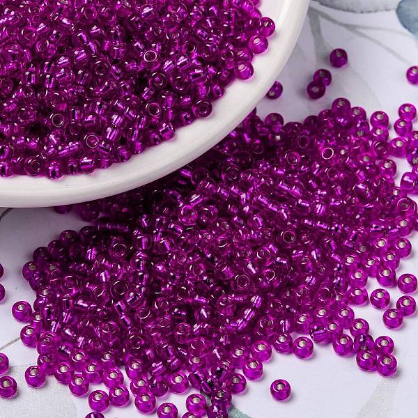 

PandaHall MIYUKI Round Rocailles Beads, Japanese Seed Beads, 8/0, (RR1340) Dyed Silverlined Fuchsia, 8/0, 3mm, Hole: 1mm, about..., Pink