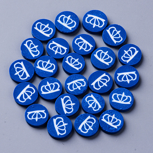 

PandaHall Handmade Polymer Clay Cabochons, Fashion Nail Art Decoration Accessories, Flat Round with Crown, Medium Blue, 9.5~11x2mm, about...