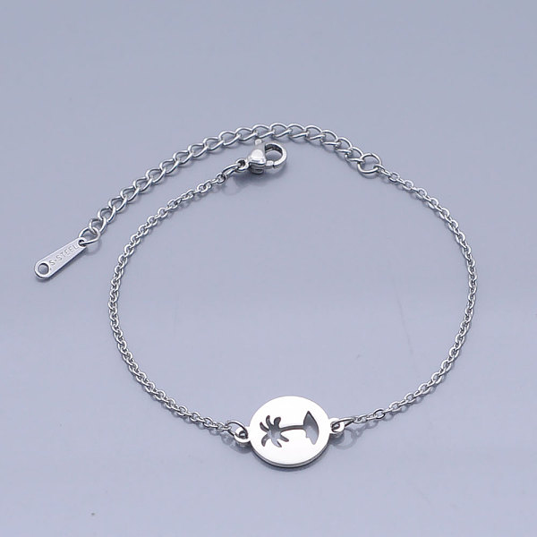 

PandaHall 201 Stainless Steel Link Bracelets, with Lobster Claw Clasps, Coconut Tree with Flat Round, Stainless Steel Color, 6-5/8...