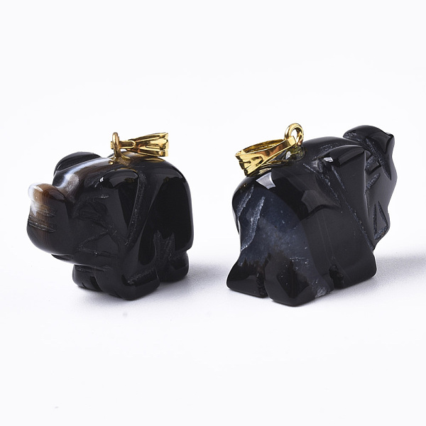 

PandaHall Natural Agate Pendants, with Golden Plated Metal(Brass or Iron Materials Random Delivery) Snap On Bails, Dyed, Elephant, Black...