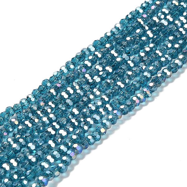 

PandaHall Transparent Glass Beads, 32 Facets, AB Color Plated, Round, Light Sea Green, 3.5x3mm, Hole: 1mm, about 163~166pcs/strand, 50~51cm...
