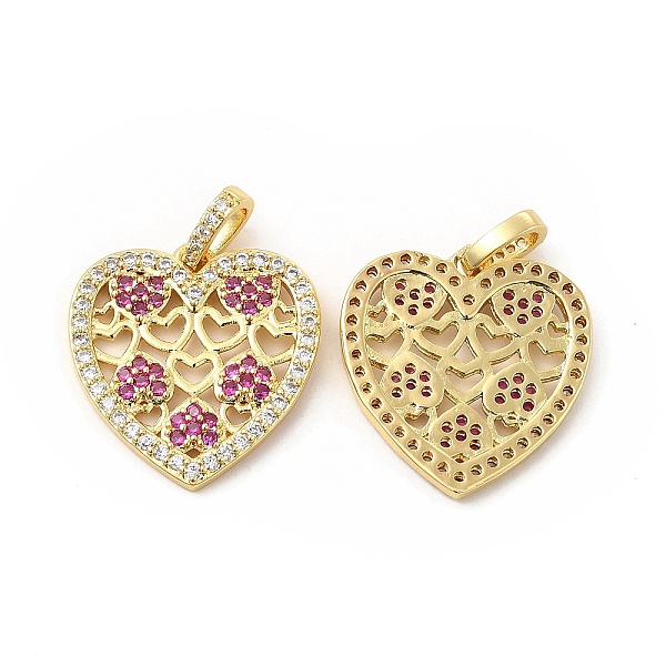 

PandaHall Brass Micro Pave Cubic Zirconia Pendants, Heart Charm, Golden, Fuchsia, 21x20x2mm, Hole: 5x3mm Brass+Cubic Zirconia Heart Pink