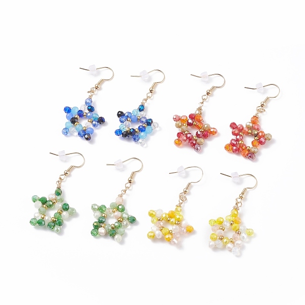 

PandaHall Glass Braided Star Dangle Earrings, Brass Wire Wrap Jewelry for Women, Mixed Color, 47mm, Pin: 0.8mm Glass Multicolor