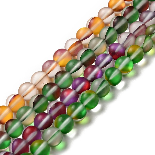 

PandaHall Electroplated Synthetic Moonstone Beads Strands, Dyed, Holographic Beads, Half AB Color Plated, Frosted, Round, Mixed Color, 10mm..., Multicolor