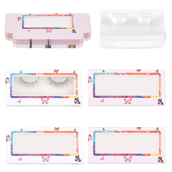 PandaHall Olycraft Foldable Creative Kraft Paper Box, Eyelash Boxes, with Plastic Clear Window, Rectangle with Butterfly Pattern, Mixed...