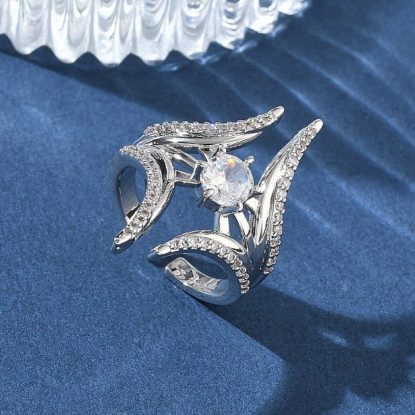Bagues ouvertes en laiton avec micro pavé de zircones cubiques pour femmes