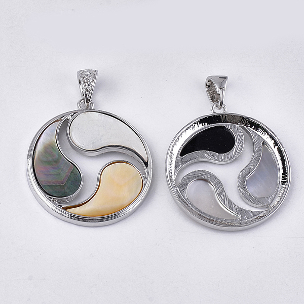 

PandaHall Mixed Shell Pendants, with Resin and Alloy Findings, Flat Round, Platinum, Mixed Color, 47x42x6mm, Hole: 10x5.5mm Shell Flat Round..., Multicolor