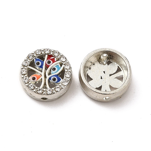 

PandaHall Alloy Enamel Beads, with Rhinestone, Flat Round with Evil Eye, Platinum, Colorful, 12x5mm, Hole: 1.5mm Alloy+Enamel Flat Round