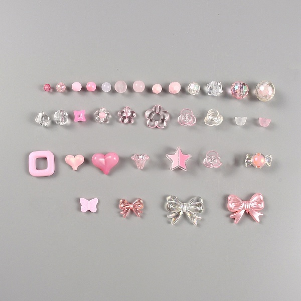 

PandaHall Resin Beads, Flower & Star & Heart & Round & Bowknot & Rectangle, Pink, 6~23x5.5~29x4~16mm, Hole: 1.5~4mm, about 90pcs/100g Resin...