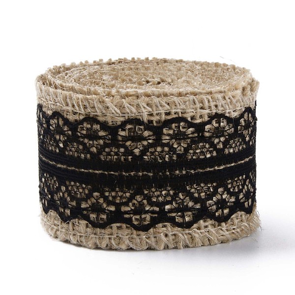 

PandaHall Burlap Ribbon, Hessian Ribbon, Jute Ribbon, with Lace, for Jewelry Making, Black, 1-1/2 inch(38mm), about 2m/roll, 24rolls/bag...