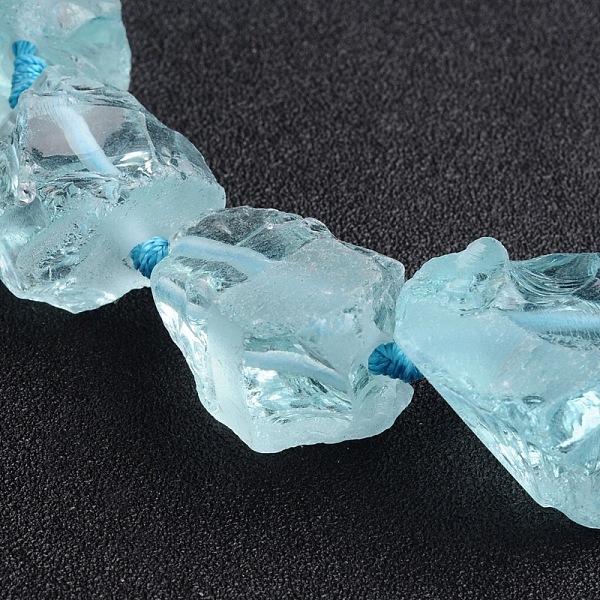 

PandaHall Glass Beads Strands, Nuggets, Aquamarine, 12~31x14~27x10~24mm, Hole: 1mm, about 18pcs/strand, 16 inch~17 inch Glass Nuggets Green