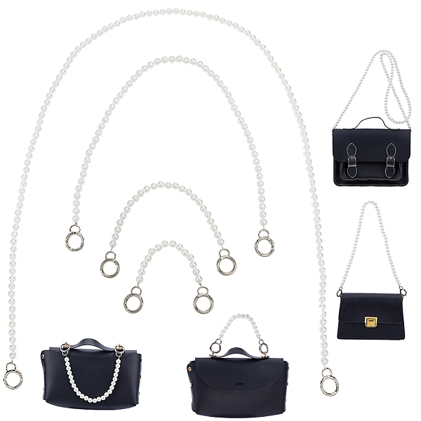 

PandaHall PH 4 Sizes Pearl Purse Handles Pearl Purse Straps Short Handbag Chain Long Replacement Bag Chain with Silver Clasp for Clutch...