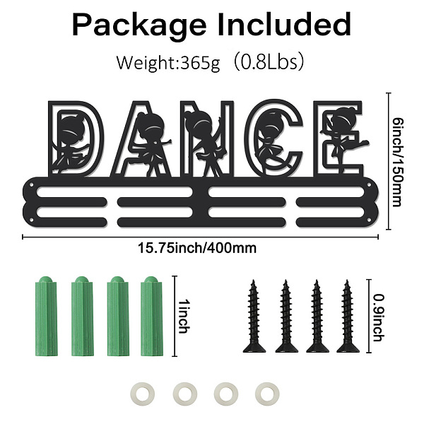

PandaHall Iron Medal Hanger Holder Display Wall Rack, with Screws, Dance, Word, 150x400mm Iron Word Black
