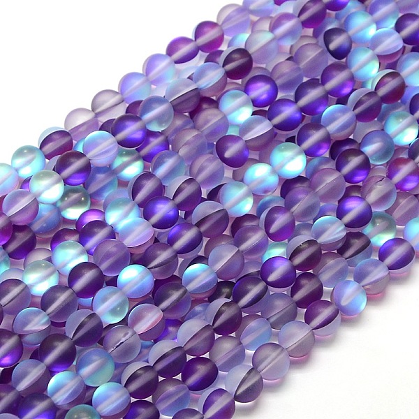

PandaHall Synthetic Moonstone Beads Strands, Holographic Beads, Half AB Color Plated, Frosted, Round, Blue Violet, 8mm, Hole: 1mm, about..., Purple