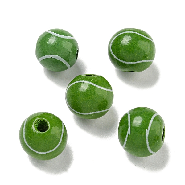 

PandaHall Printed Wood European Beads, Round, Tennis, 15.5~16mm, Hole: 4~4.5mm Wood Tennis